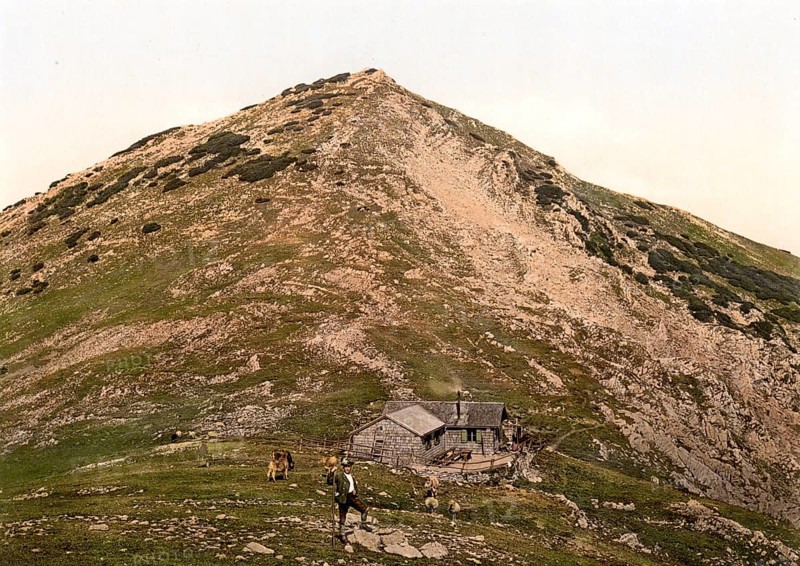 Unterkunftshaus Krottenkopf, the Weilheimer Hütte, Bavaria, Historic, digitally enhanced reproduction of a photochrome print from 1898