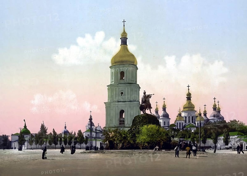St. Sophia Cathedral, Kiev, Russia, Ukraine, c. 1890, Historic, digitally enhanced reproduction of a photochrome print of the period, Europe
