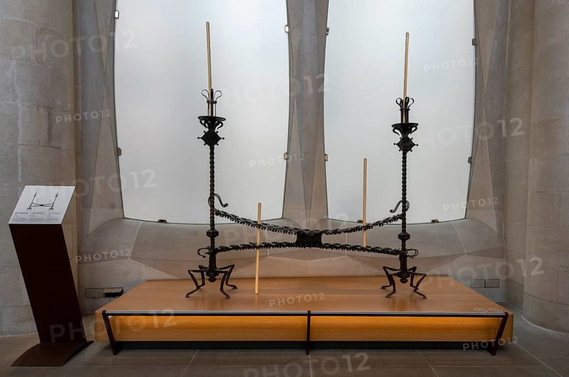Candlestick in the interior of the Sagrada Family, Church of the Atonement of the Holy Family, Antoni Gaudi, Barcelona, Catalonia, Spain, Europe