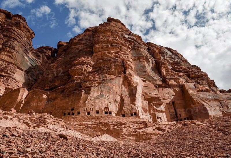 Lion tombs in the rocks of al-Khuraybah, Dadan or Dedan, near AlUla, Medina Province, Saudi Arabia, Arabian Peninsula, Asia