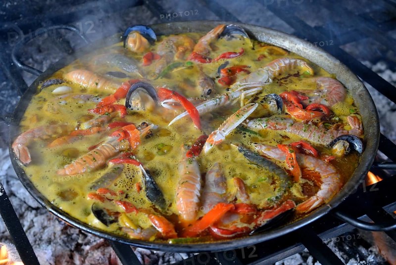 Seafood paella, Majorca, Balearic Islands, Spain, Europe