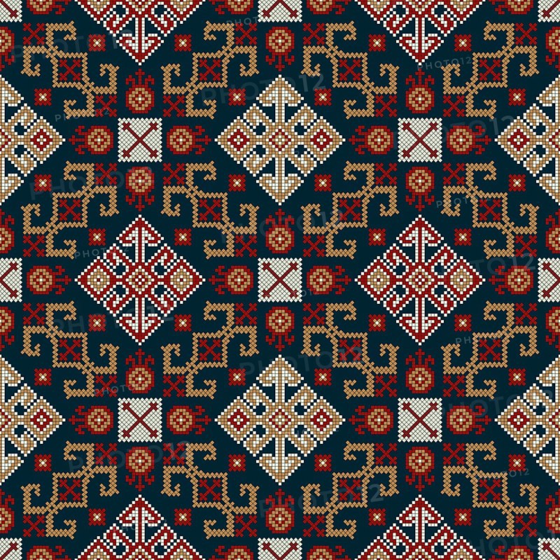 Traditional Georgian folk art embroidery vector pattern