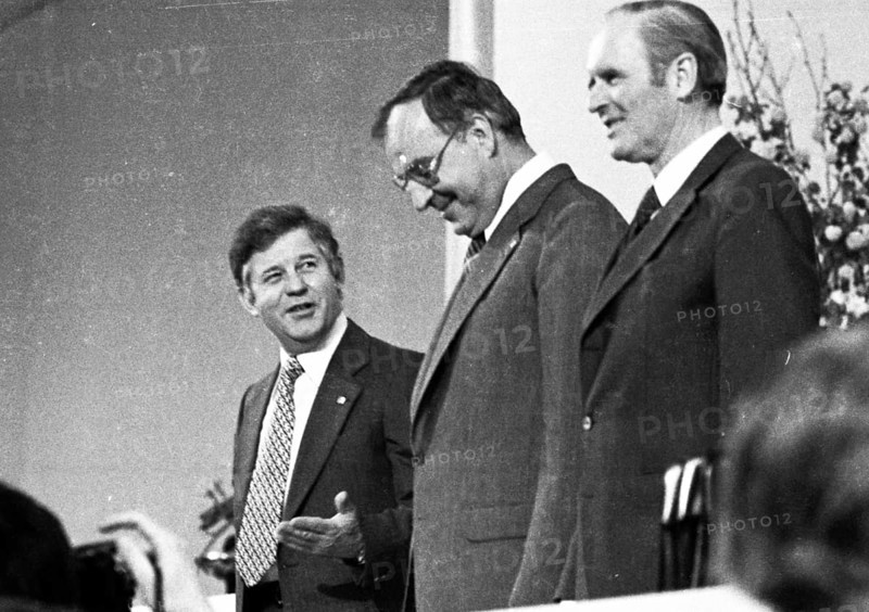 The Party Congress of the Christian Democratic Union (CDU) on 24.5.1976 in Hanover, Kurt Biedenkopf, Helmut KOhl, Karl Carstens f.l, Germany, Europe
