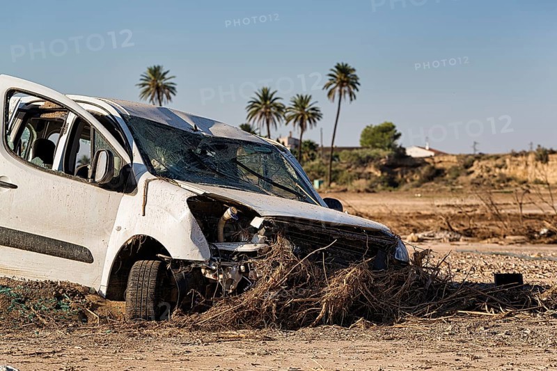 Car, total loss after flood, flood damage after flood disaster in Almeria, storm 2012, Andalusia, Spain, Europe