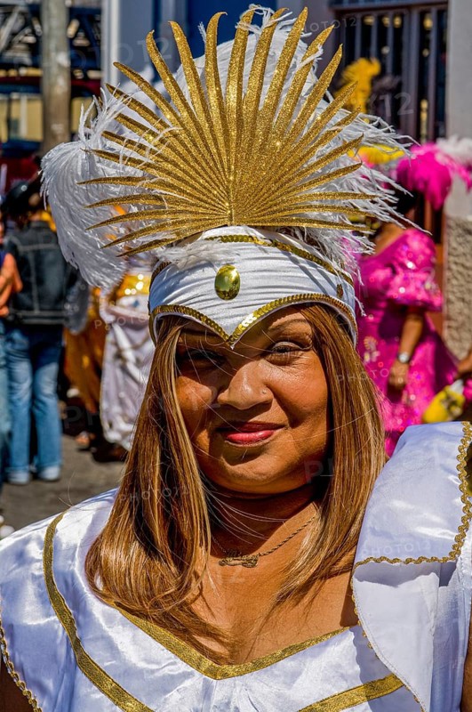 Colourful dressed woman. Carnival. Mindelo. Cabo Verde. Africa