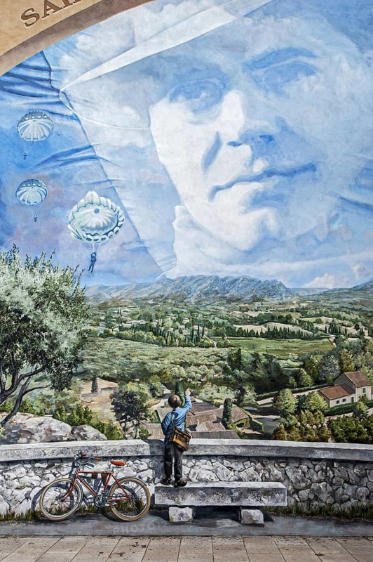 Mural about the French World War Two resistance fighter Jean Moulin at Saint-Andiol, Bouches-du-Rhône, France, Europe