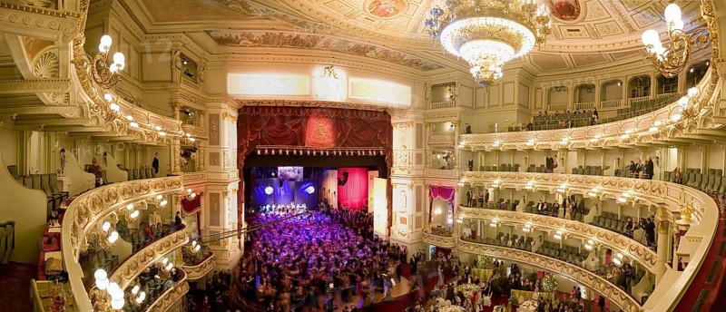 Semperoper Ball in Dresden For the Opera Ball in Dresden, the auditorium and stage of the Semperoper are transformed into a ballroom