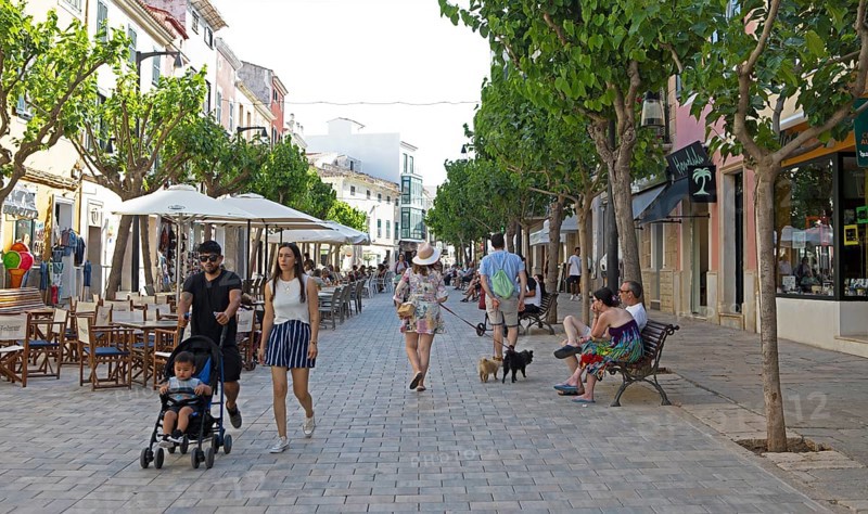 Pedestrian zone in Mao, Mahon, Menorca, Spain, Europe