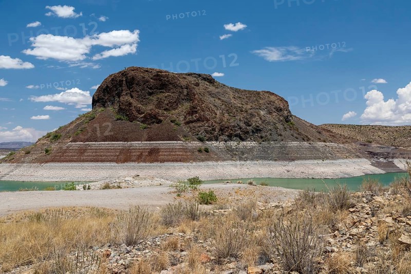 Truth or Consequences, New Mexico, Elephant Butte, an island in the Elephant Butte reservoir. on the Rio Grande. The reservoir holds water for southern New Mexico and western Texas, but is only 7% full due to the drought in the southwestern United States