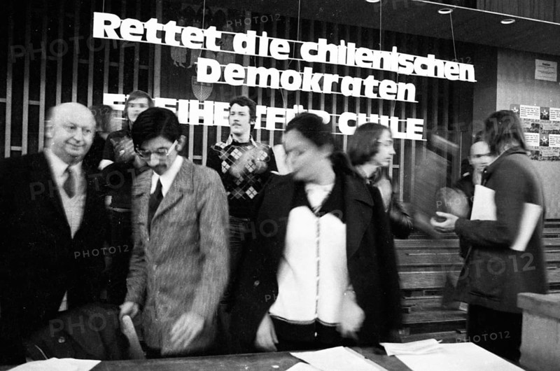 With a solidarity event and demonstration at the University of Cologne on 25.1.1974, students, leftists and refugees from Chile defended themselves against the military coup of Sept.1973 in Chile against the elected president Salvador Allende, Germany, Europe