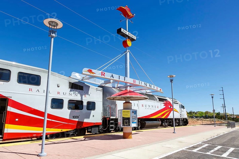 New Mexico Rail Runner Express regional train railway in Santa Fe, USA, North America