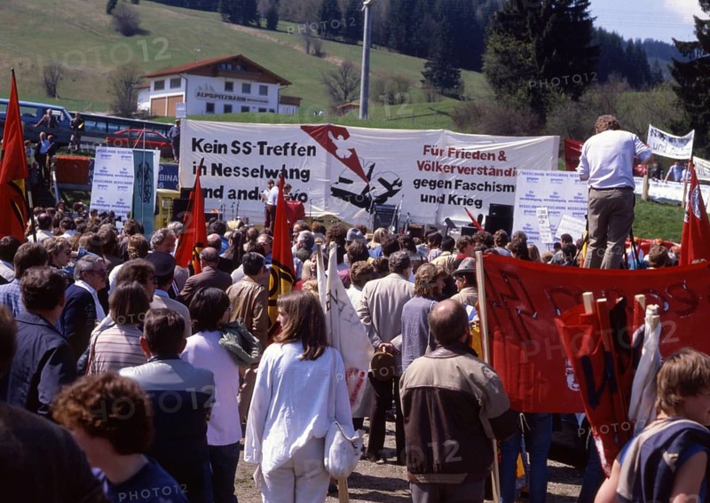 DEU, Germany: The historical slides from the 80-90s, Nesselwang. Peaceful and non-peaceful protests against SS meetings. ca.1954-5