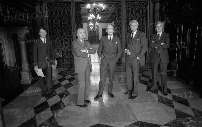 The Krupp group used the visit of the important GDR politician, Guenter Mittag, to Bonn for talks in the Villa Huegel with Berthold Beitz on 17 April 1980 in Essen, Germany, Europe