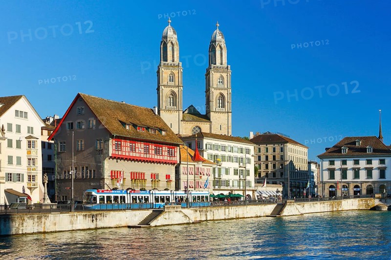 Zurich Grossmünster, Limmat, Zurich, Switzerland, Europe