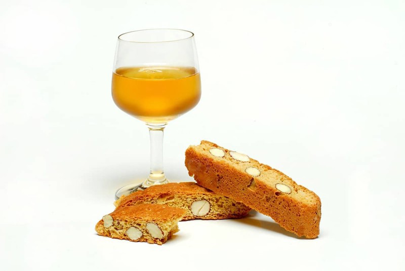 Glass Vin Santo and Cantuccini, biscuits, pastries, wine, almond biscuits from Tuscany, Italy, Europe