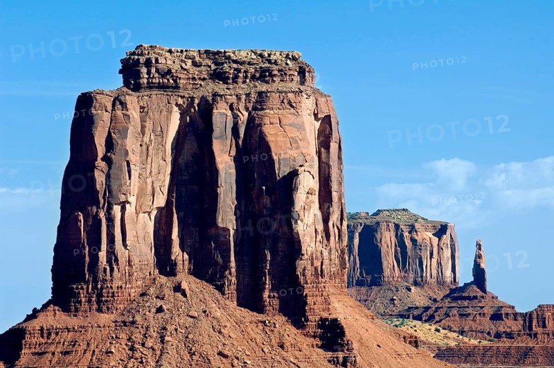 Eroded rock formation the Mittens, sandstone rocks in Monument Valley Navajo Tribal National Park, Arizona, Utah, US