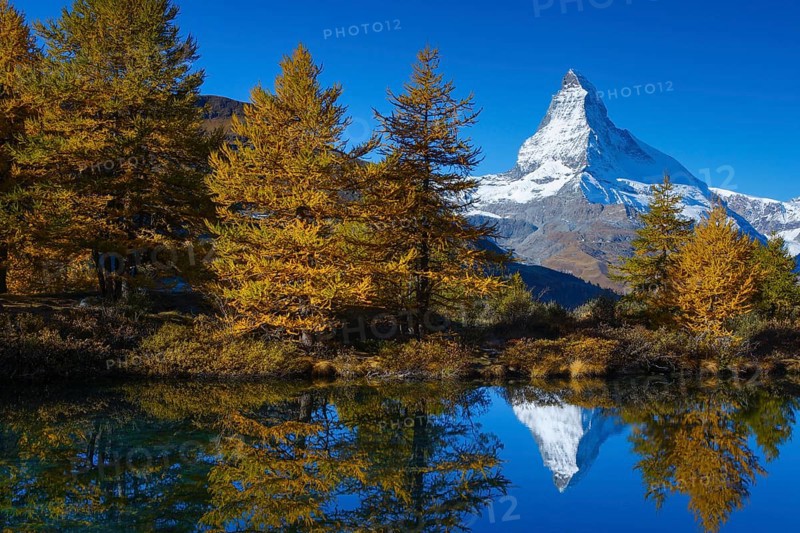 Matterhorn and Lake Grindji, Valais, Switzerland, Europe