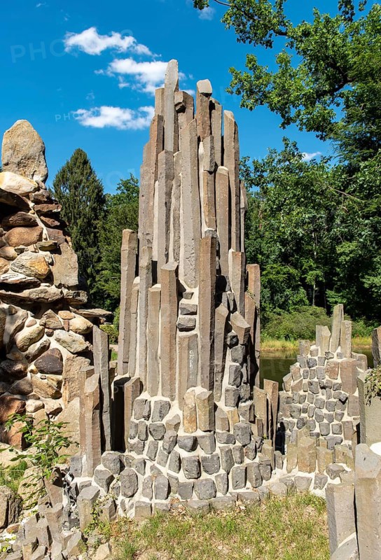 Basalt sculpture, Azalea and Rhododendron Park Kromlau, Germany, Europe