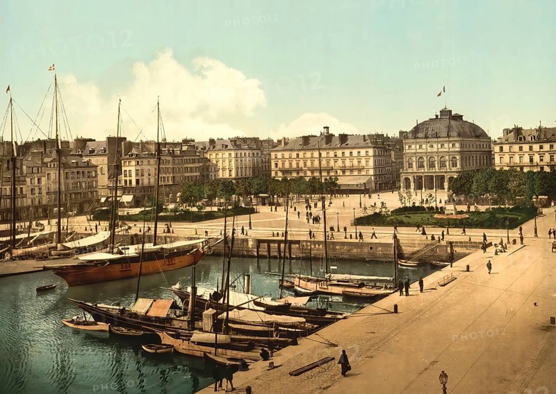 The Place Gambetta and the Docks, Le Havre, France, c. 1890, Historic, digitally enhanced reproduction of a photochrome print from 1895, Europe