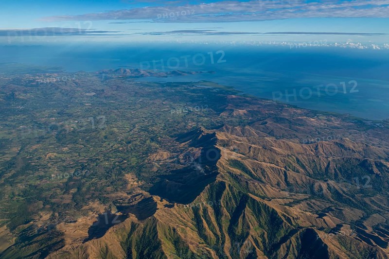 Aerial of the volcanic landscape, Viti Levu, Fiji, South Pacific, Oceania