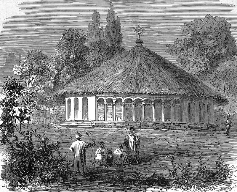 The Round Church in Shelikut in Abyssinia, 1869, today Ethiopia, Historic, digitally restored reproduction of an original 19th century painting, exact original date unknown