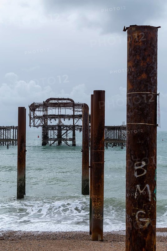 Ruin of the West Pier, destroyed by fire in 2003, Brighton, England, United Kingdom, Europe