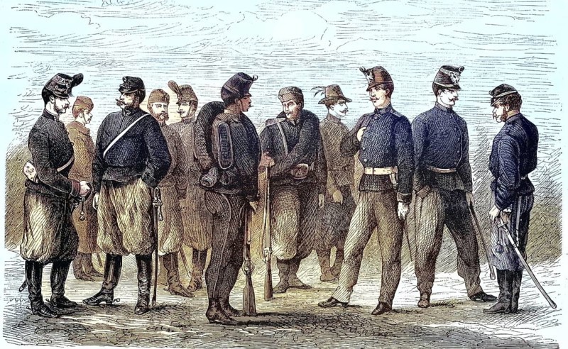 The New Uniforms of the Officers and Soldiers of the Artillery of the Army of Austria in 1869, Historic, digitally restored reproduction of an original 19th century pattern, exact original date unknown