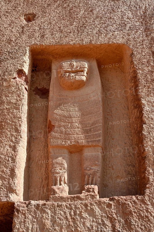 Lion tombs in the rocks of al-Khuraybah, detail, Dadan or Dedan, near AlUla, Medina Province, Saudi Arabia, Arabian Peninsula, Asia