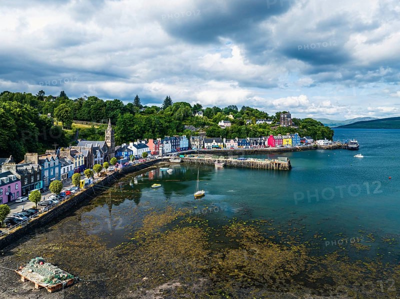 Tobermory from a drone, Isle of Mull, Scottish Inner Hebrides, Scotland, UK