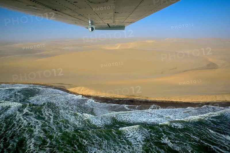 Aerial view, sand dunes at the Atlantic coast, aerial view, at Sandwich Harbour, Namib-Naukluft-Park, Namibia, Africa
