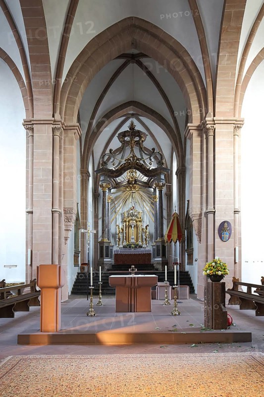 Interior view of the Romanesque Collegiate Basilica of St. Peter and Alexander, Aschaffenburg, Lower Franconia, Franconia, Spessart, Bavaria, Germany, Europe