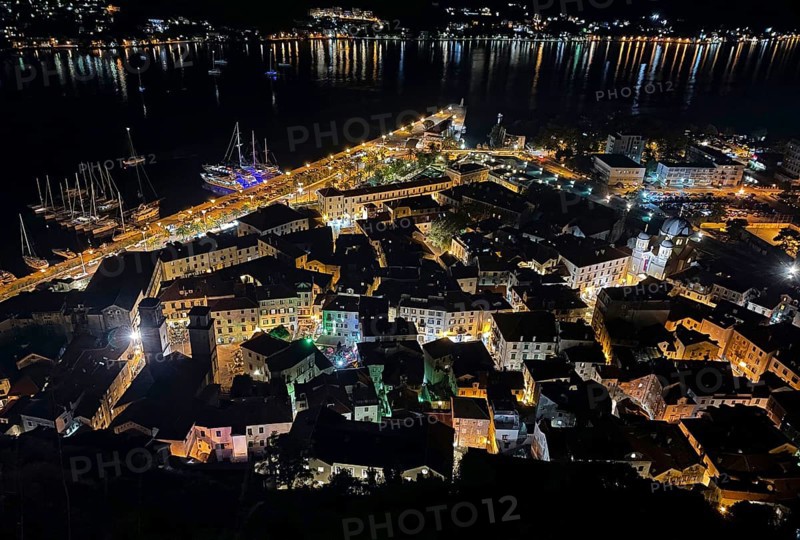 Night, View of the Old Town of Kotor from above, Bay of Kotor, Adriatic Sea, Mediterranean Sea, World Natural and Cultural Heritage, Kotor, Montenegro, Europe
