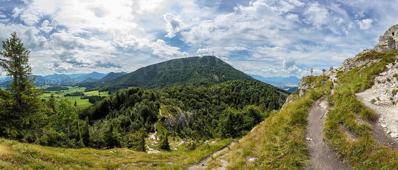 View from the summit of Nockstein to Gaisberg, Osterhorngruppe, Flachgau, Land Salzburg, Austria, Europe
