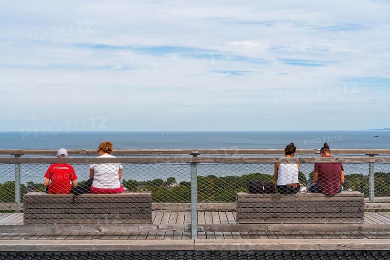 Visitors look from the Usedom treetop walk to the Baltic Sea, Baltic resort Heringsdorf, Usedom Island, Mecklenburg-Western Pomerania, Germany, Europe