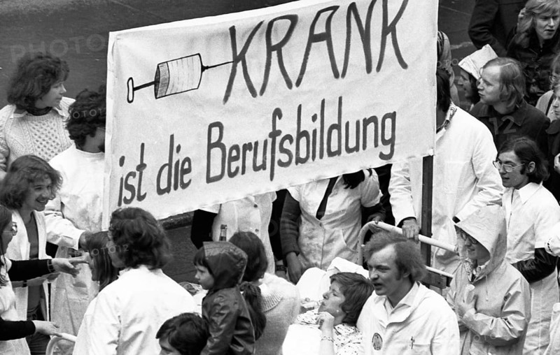 Demonstration of 30, 000 of the DGB youth against unemployment and better vocational training on 19.4.1975 in Dortmund, Germany, Europe