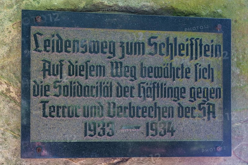 Hohnstein Castle and Town in Saxon Switzerland. Plaques commemorating the time when a concentration camp was housed at the castle under National Socialism