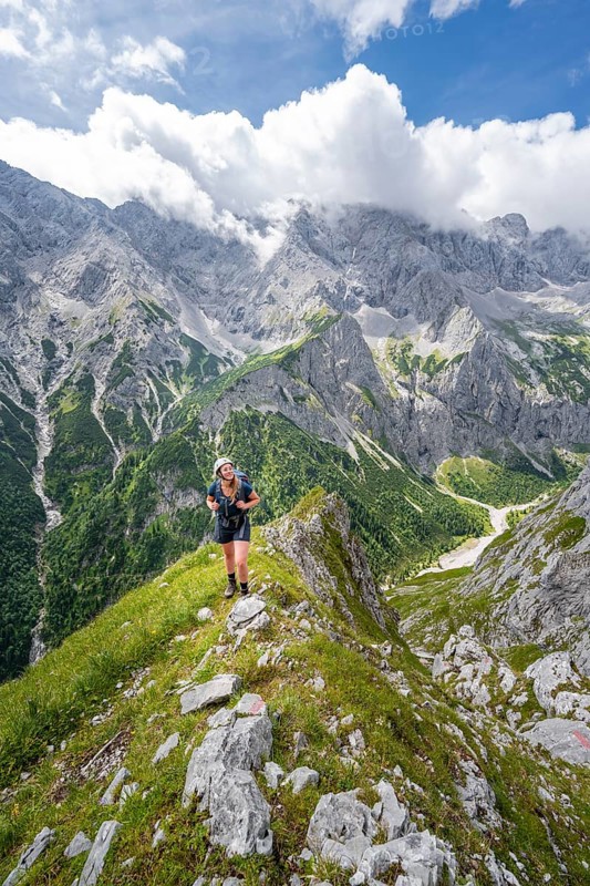 Mountaineer climbing the Waxenstein, Wetterstein Mountains, Garmisch-Patenkirchen, Bavaria, Germany, Europe