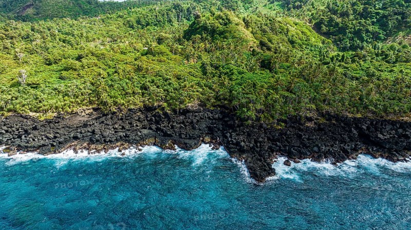 Aerial of the volcanic south coast, Taveuni, Fiji, South Pacific, Oceania