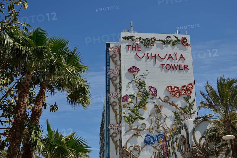 Ushuaia Tower of the Ushuaia Beach Club, Playa d'en Bossa, Ibiza, Balearic Islands, Spain, Europe