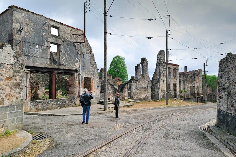 Ruins along the main road The burnt village of Oradour-sur-Glane was destroyed on 10 June 1944 when 642 of its inhabitants, including woman and children, were massacred by a German Waffen SS company, Limousin, France, Europe
