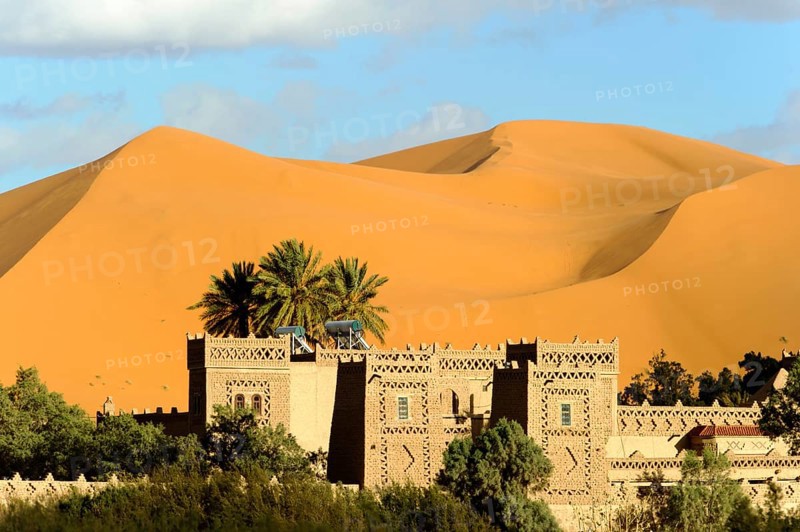 Morocco, Erg Chebbi desert, dunes, Kasbah Hotel, Africa