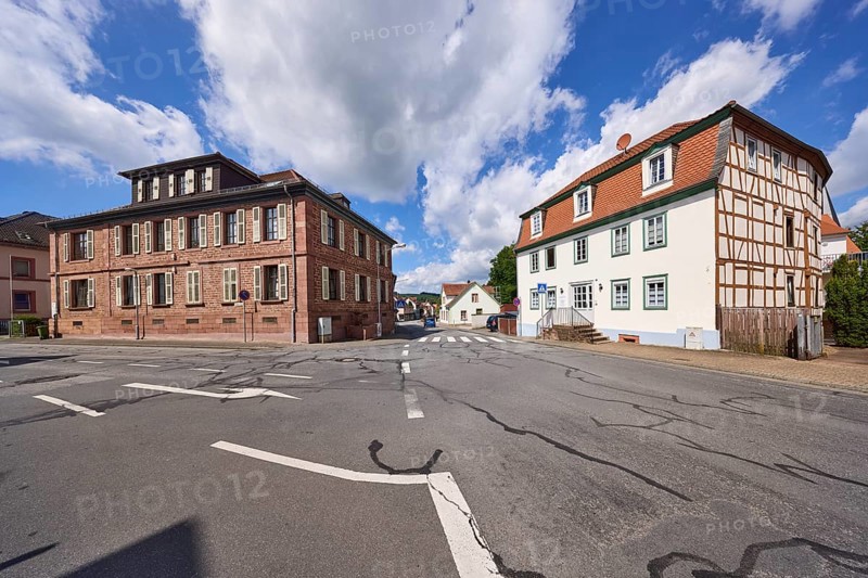 Residential building at the junction of Erbacher Straße and Kellereibergstraße in Michelstadt, Odenwald, Odenwaldkreis, Hesse, Germany, Europe