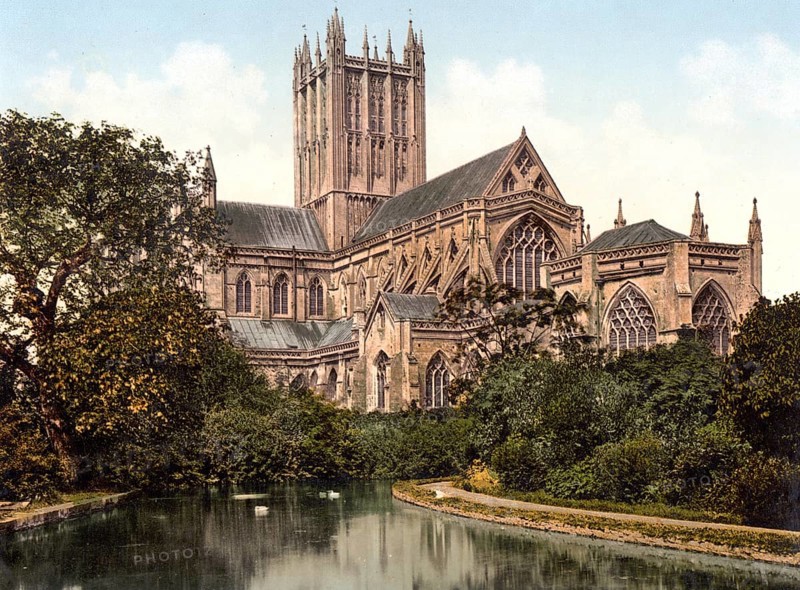 The Gothic Wells Cathedral, part of the Church of England, in Wells, Somerset, England, Historic, digitally restored reproduction from a 19th century original, 1880, Record date not stated