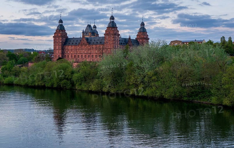 Panoramic view of Johannisburg Castle in Aschaffenburg, Germany, Europe
