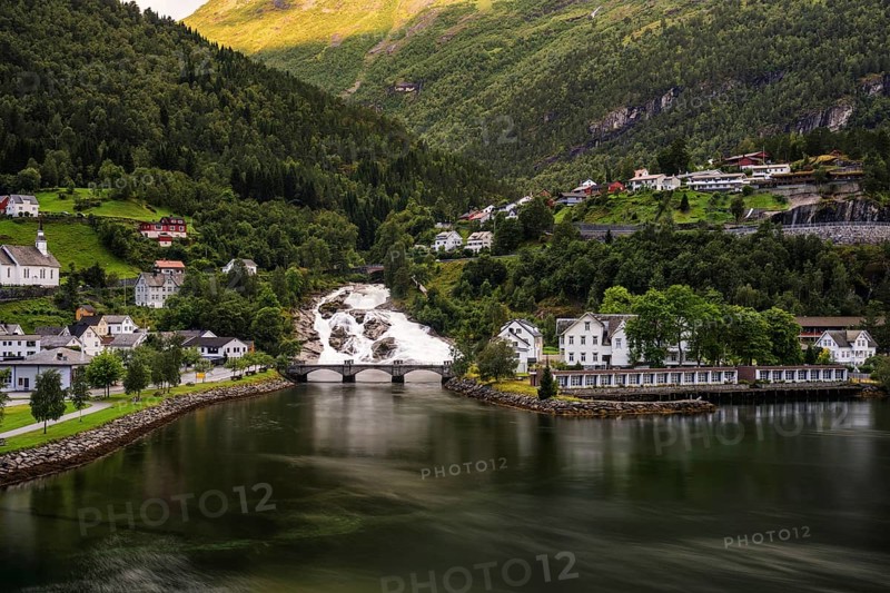 View of Hellesyltfossen, a waterfall in Hellesylt, Norway, Europe