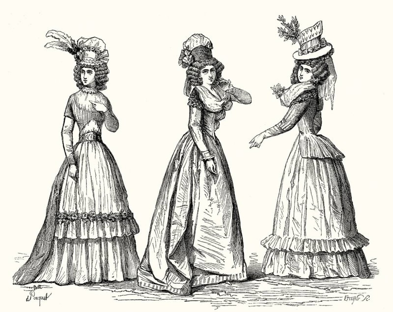 Women's fashion, 18th century, 1788, 1789, 1790