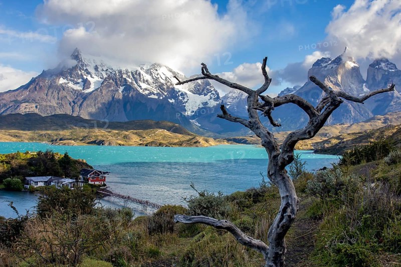 Pehoe lake in Torres del Paine chilean national park in Patagonia
