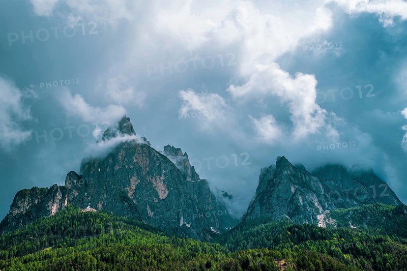 Panoramic view of Mount Sciliar on the Seiser Alm in the Dolomites in South Tyrol, Italy, Europe