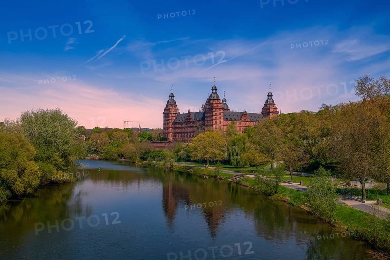 Panoramic view of Johannisburg Castle in Aschaffenburg, Germany, Europe