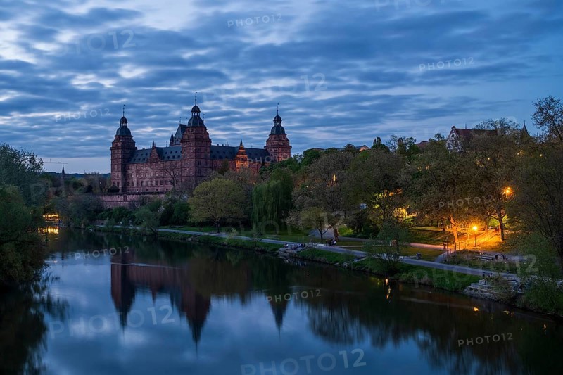 Panoramic view of Johannisburg Castle in Aschaffenburg, Germany, Europe